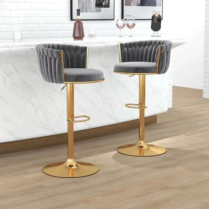 Set of 4, Velvet Swivel Barstools, Adjustable   Woven Backrest,