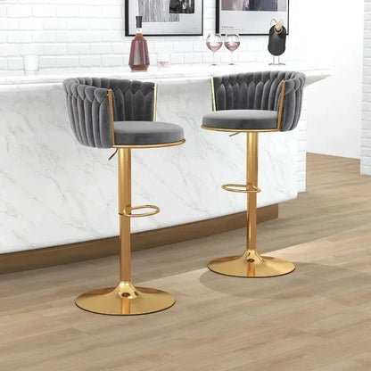 Set of 4, Velvet Swivel Barstools, Adjustable   Woven Backrest,