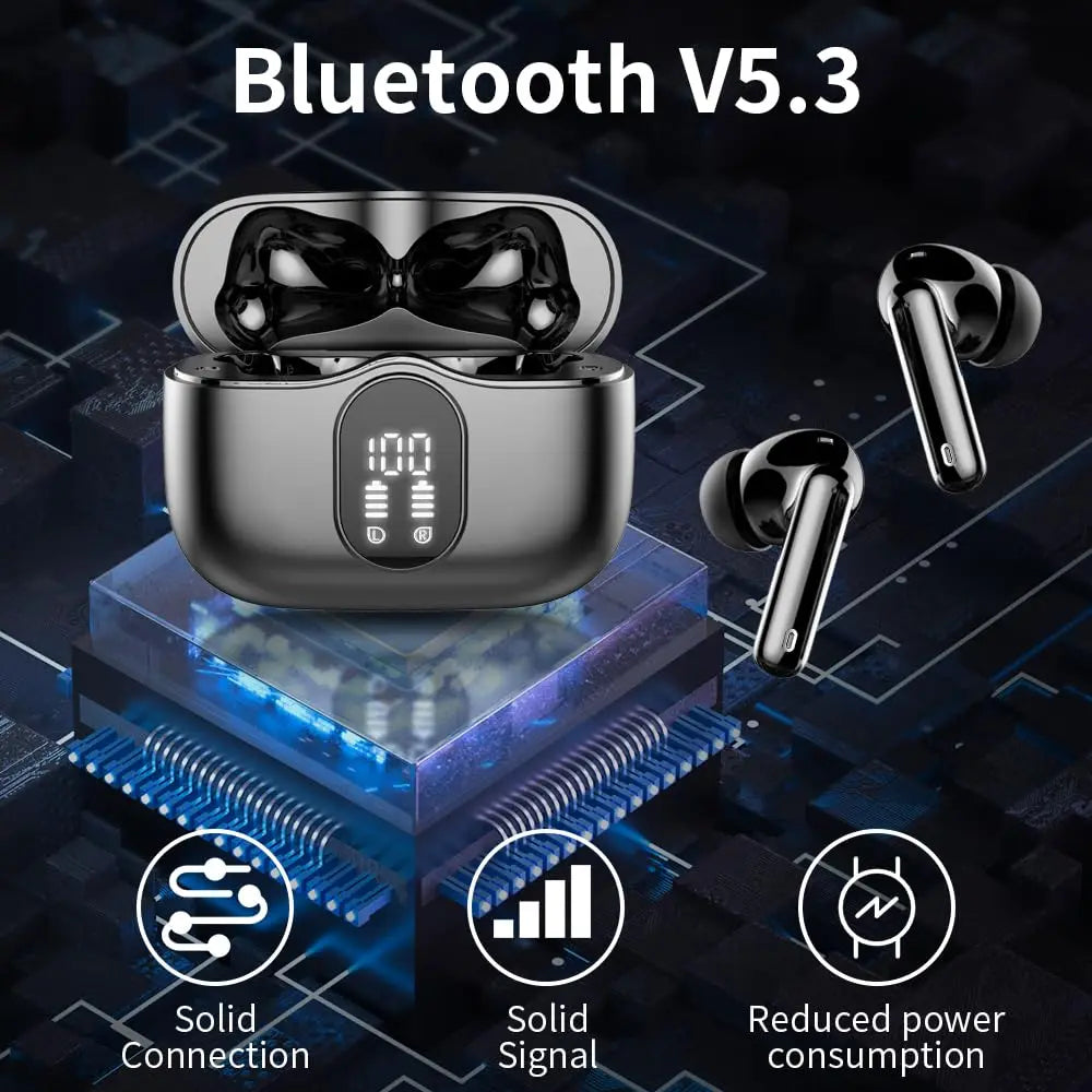 Earbuds with Bluetooth and 36 Hours of Playtime, LED Display