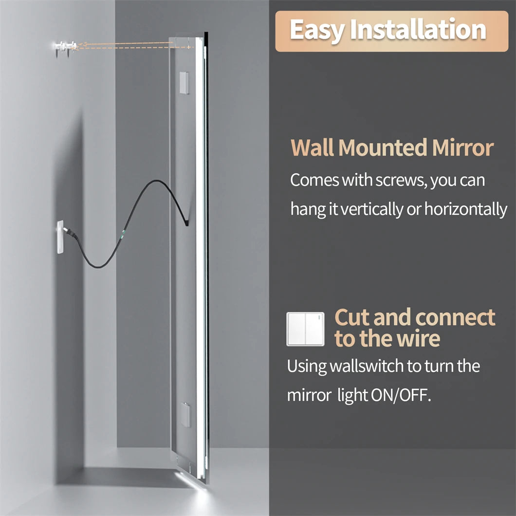 Bathroom Smart LED Vanity Mirror Wall Mounted  Bluetooth, Digital Display ,Anti Fog