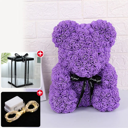 Rose Bear Artificial Flower With Box and Light