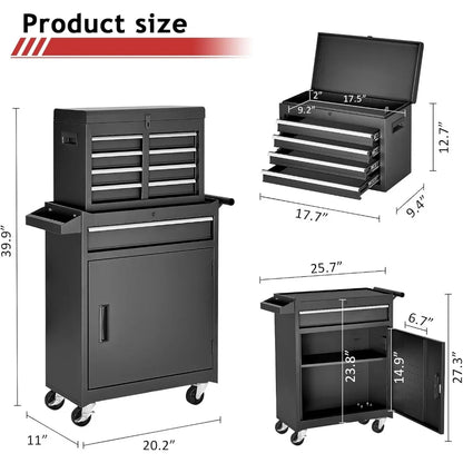 Tool Chest, Storage Cabinet with Enhanced Packaging, Detachable Top Tool Box, Metal Cart