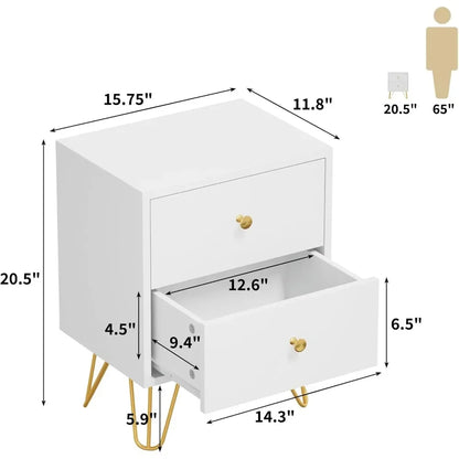 White Nightstand Set of 2  Metal Legs