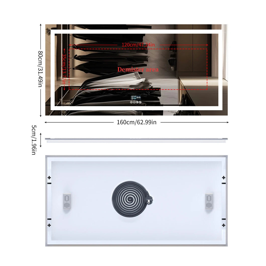 Bathroom Smart LED Vanity Mirror Wall Mounted  Bluetooth, Digital Display ,Anti Fog