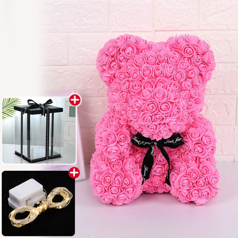 Rose Bear Artificial Flower With Box and Light