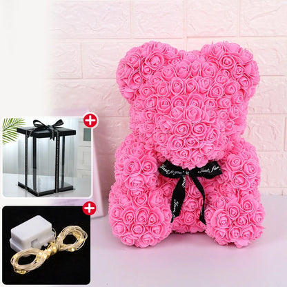 Rose Bear Artificial Flower With Box and Light