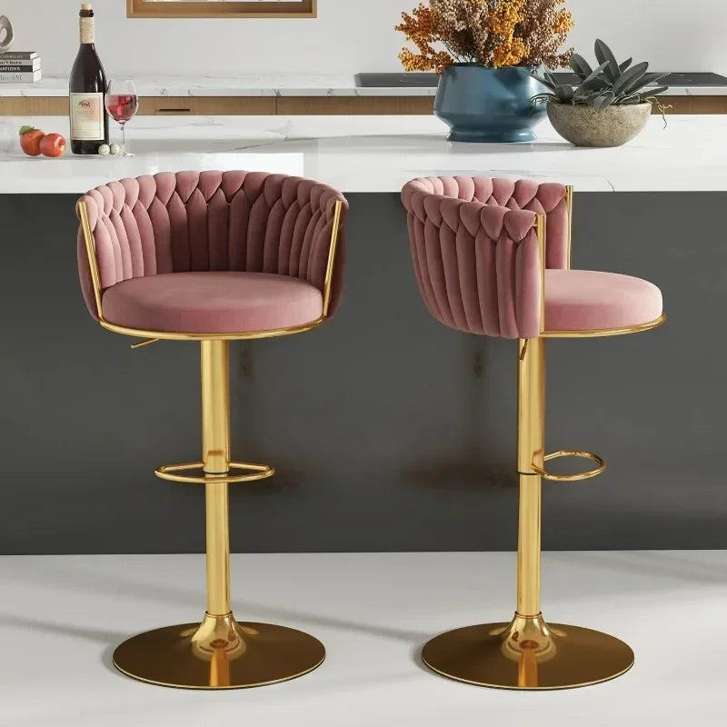 Set of 4, Velvet Swivel Barstools, Adjustable   Woven Backrest,