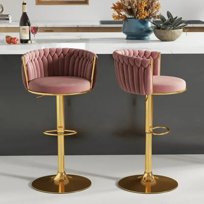 Set of 4, Velvet Swivel Barstools, Adjustable   Woven Backrest,
