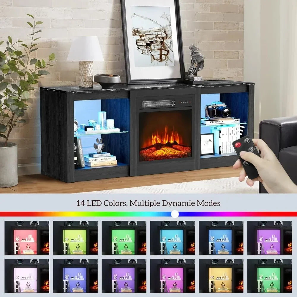 58 inch TV Stand with 18" Fireplace Inserts-Led Entertainment Center