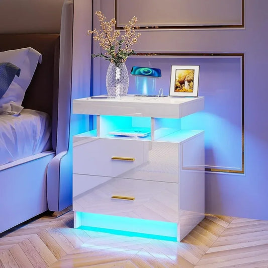 LED Nightstand Wireless Charging USB Ports , 3 Color Adjustable Brightness