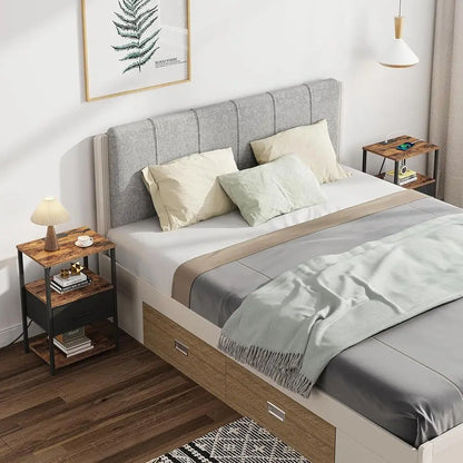 End Table with Charging Station Set of 2 Fabric Drawer