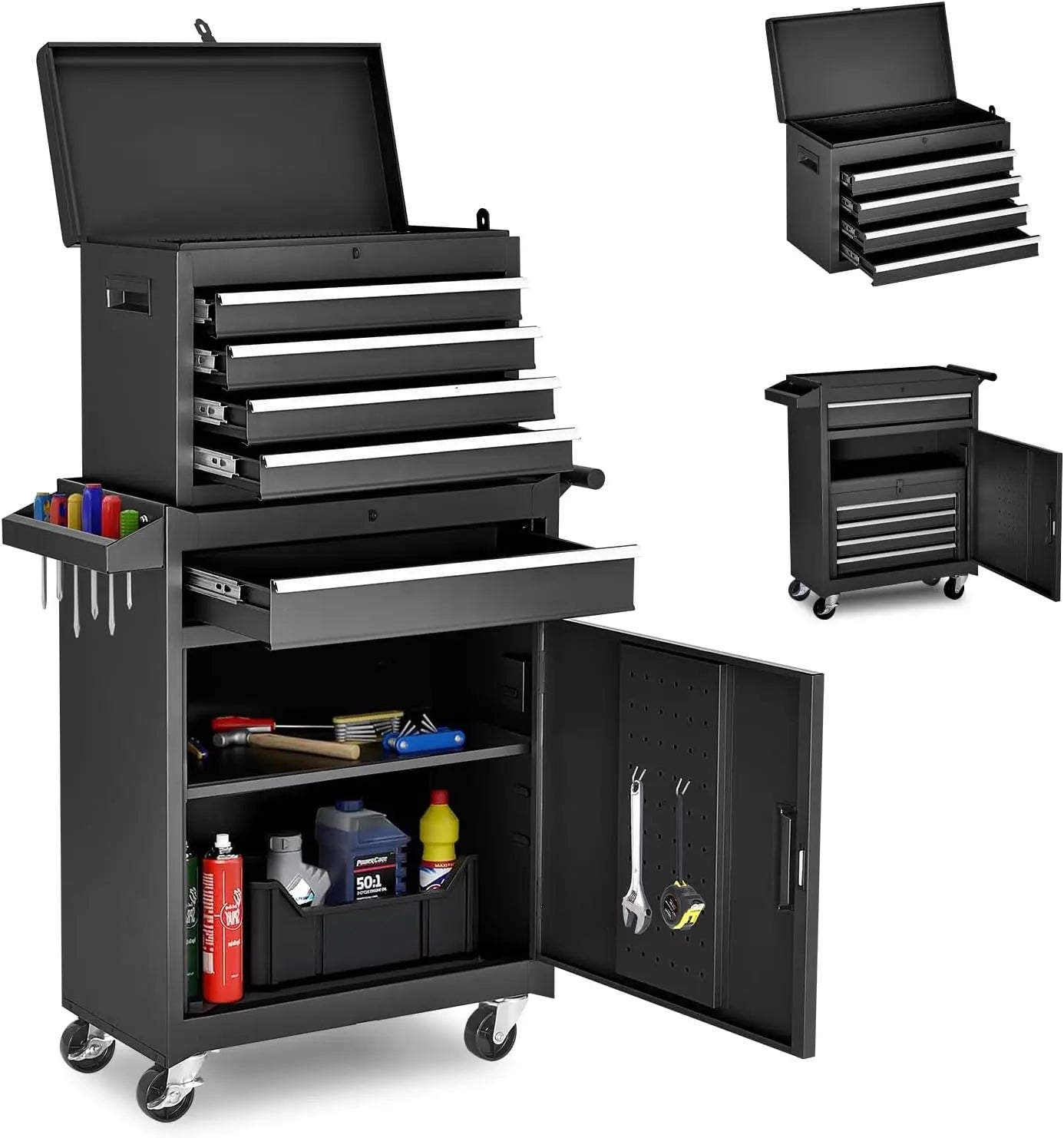 Tool Chest, Storage Cabinet with Enhanced Packaging, Detachable Top Tool Box, Metal Cart