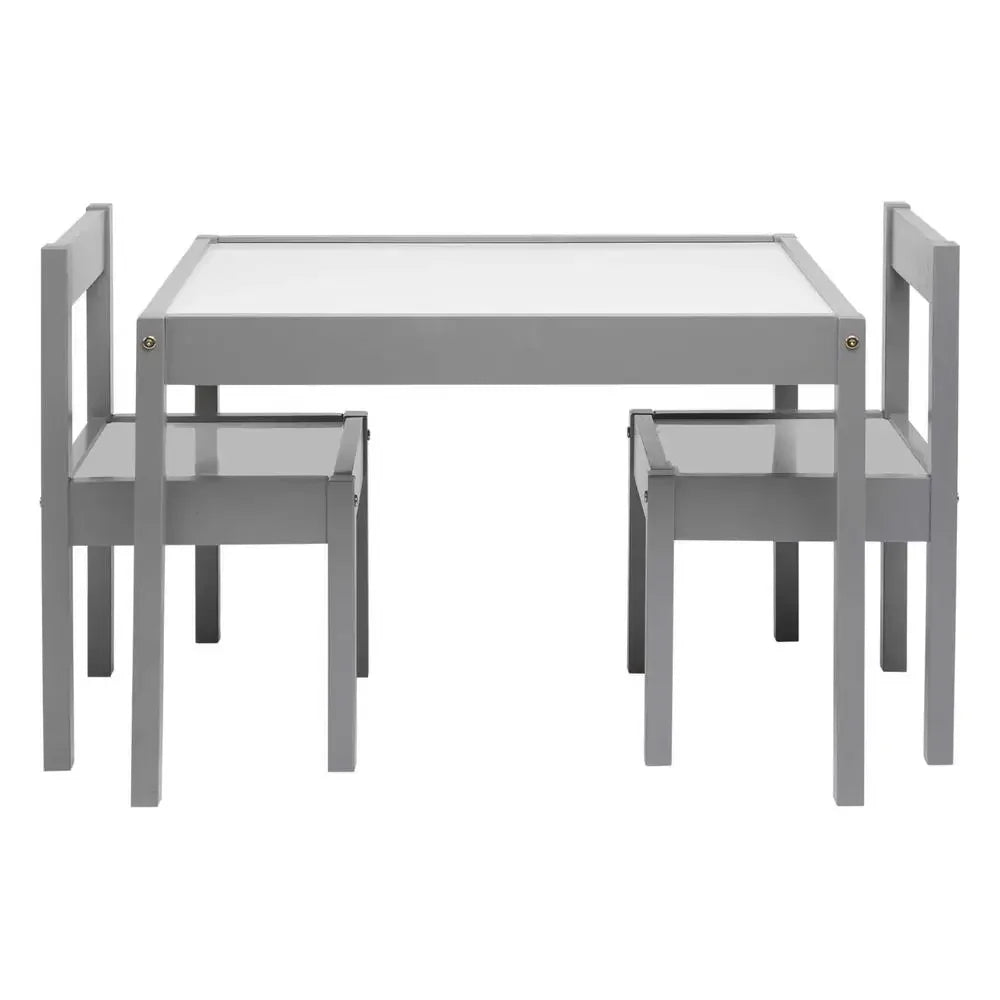 Child Table Chairs Set Grey Rubberwood Safety Round Edges