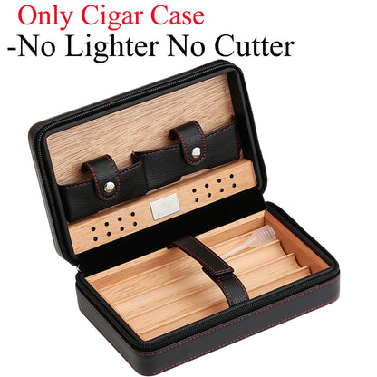 Portable Humidor Cigar Box Travel Case, Leather Cedar Wood