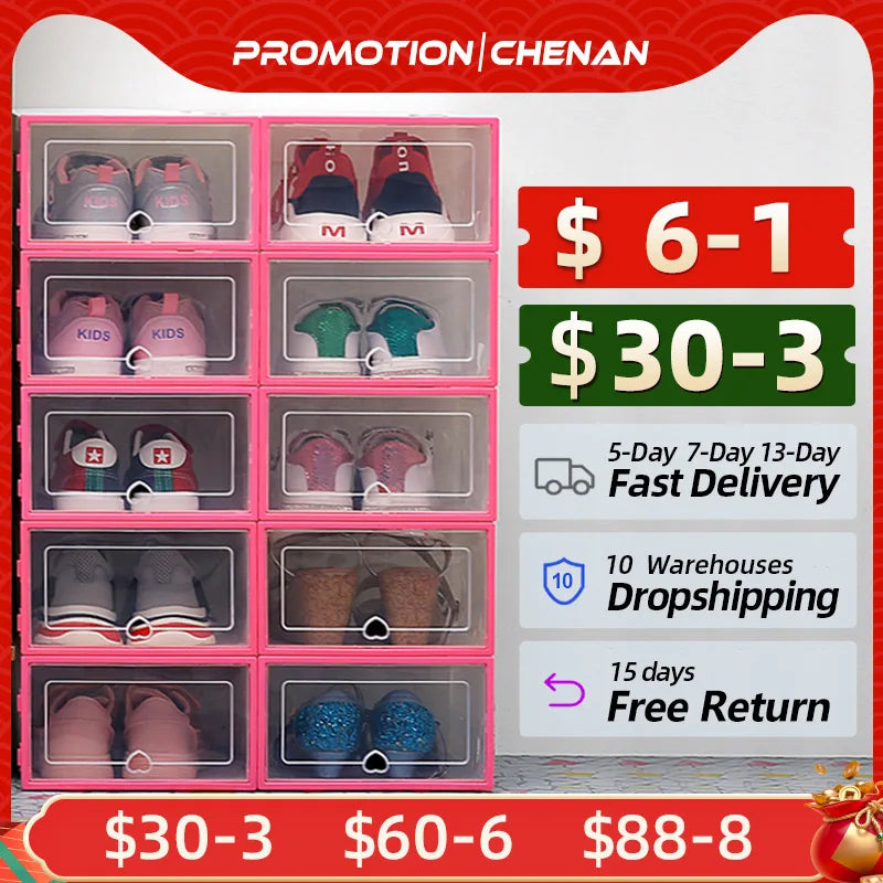 6pcs Transparent Shoe Box Plastic Foldable