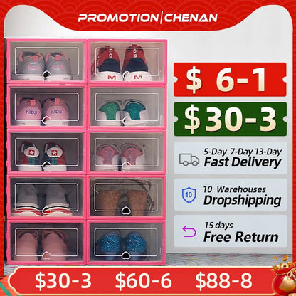 6pcs Transparent Shoe Box Plastic Foldable