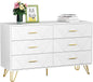 White Dresser, 6 Wide Drawers and Metal Handles