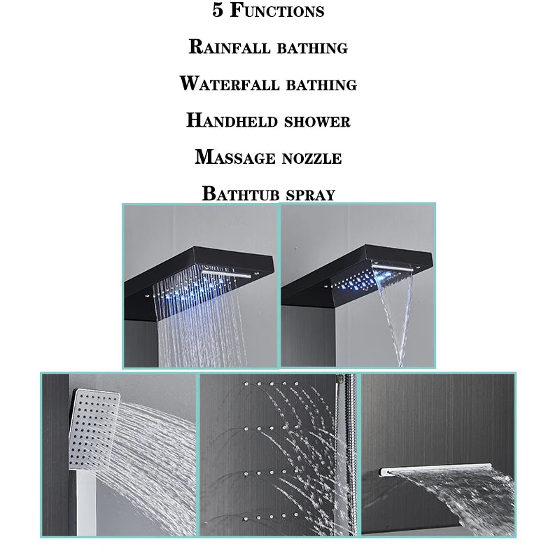Bathroom LED Light, Rain, Waterfall Shower