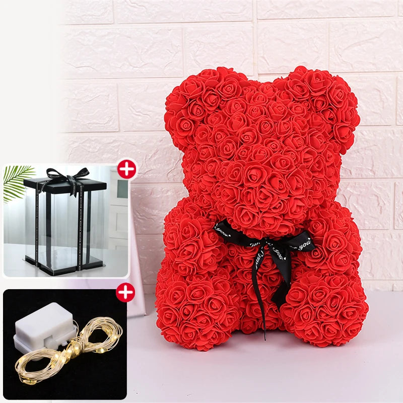 Rose Bear Artificial Flower With Box and Light