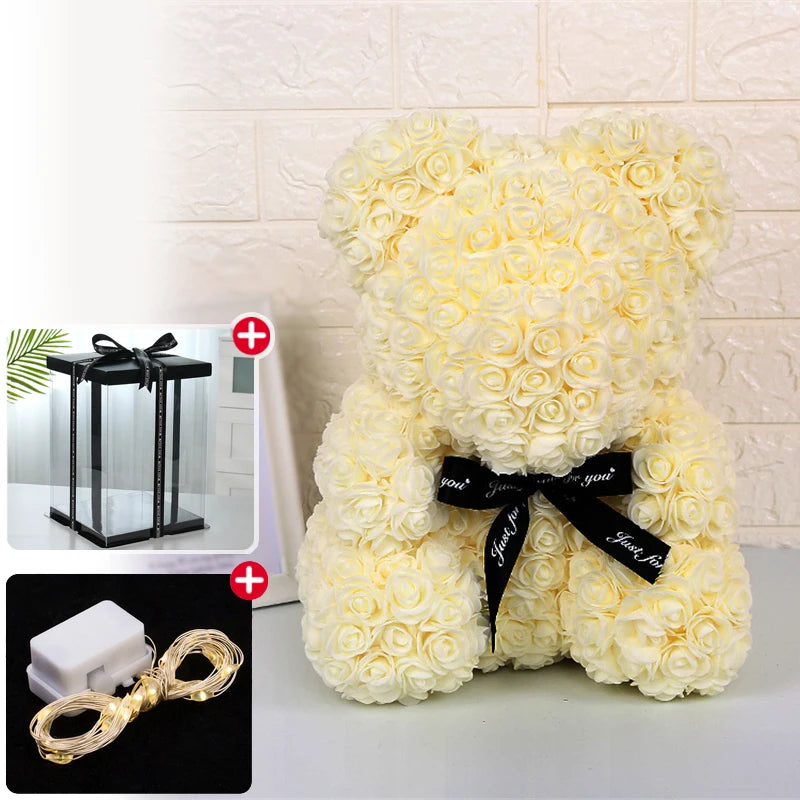 Rose Bear Artificial Flower With Box and Light