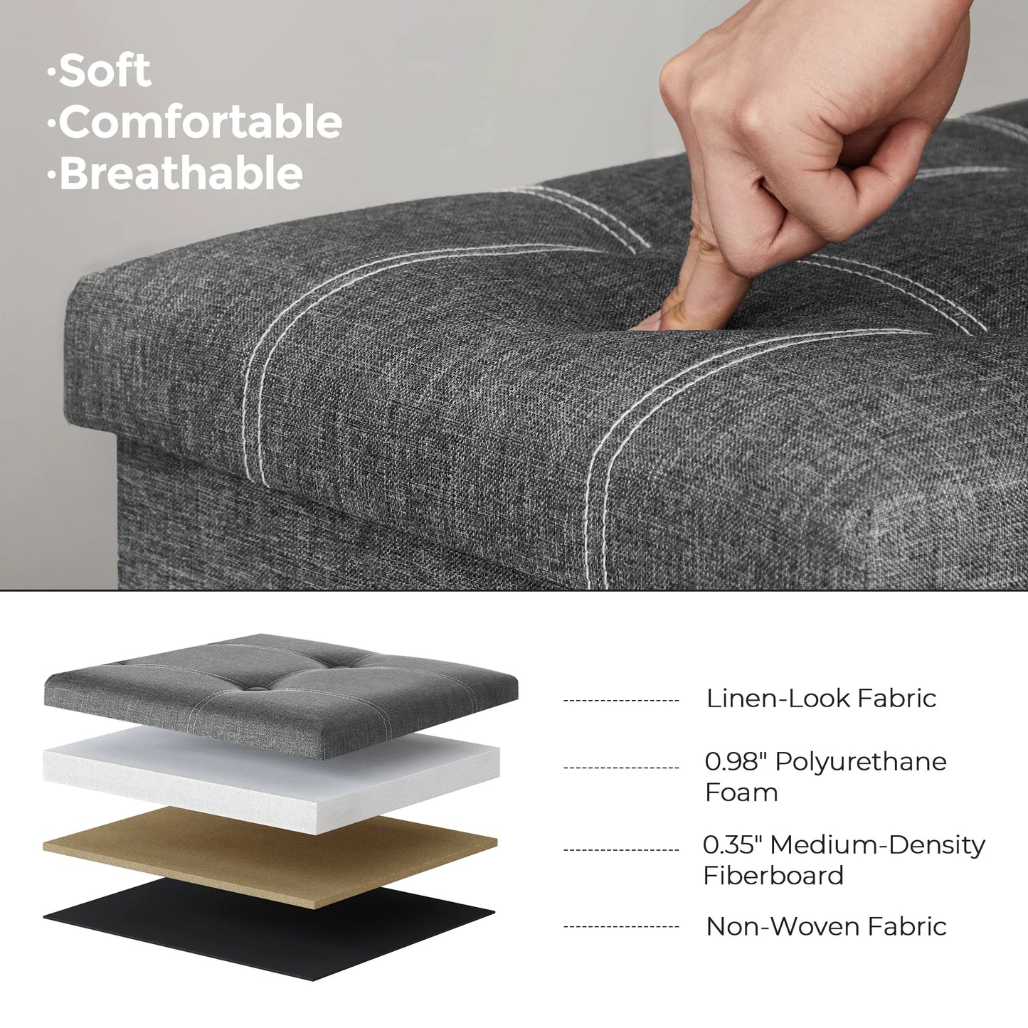 Ottoman Storage Bench, 21 Gal. Folding Chest