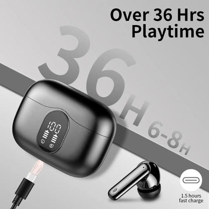 Earbuds with Bluetooth and 36 Hours of Playtime, LED Display
