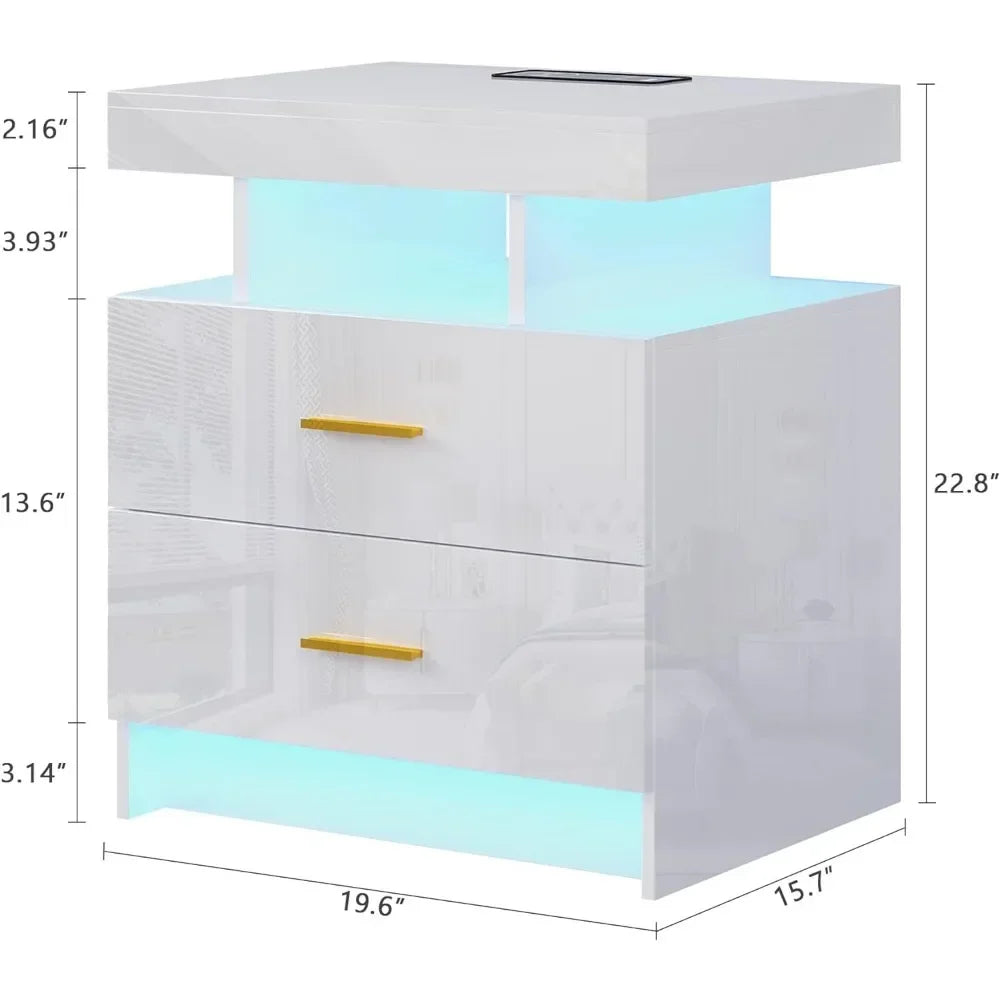 LED Nightstand Wireless Charging USB Ports , 3 Color Adjustable Brightness