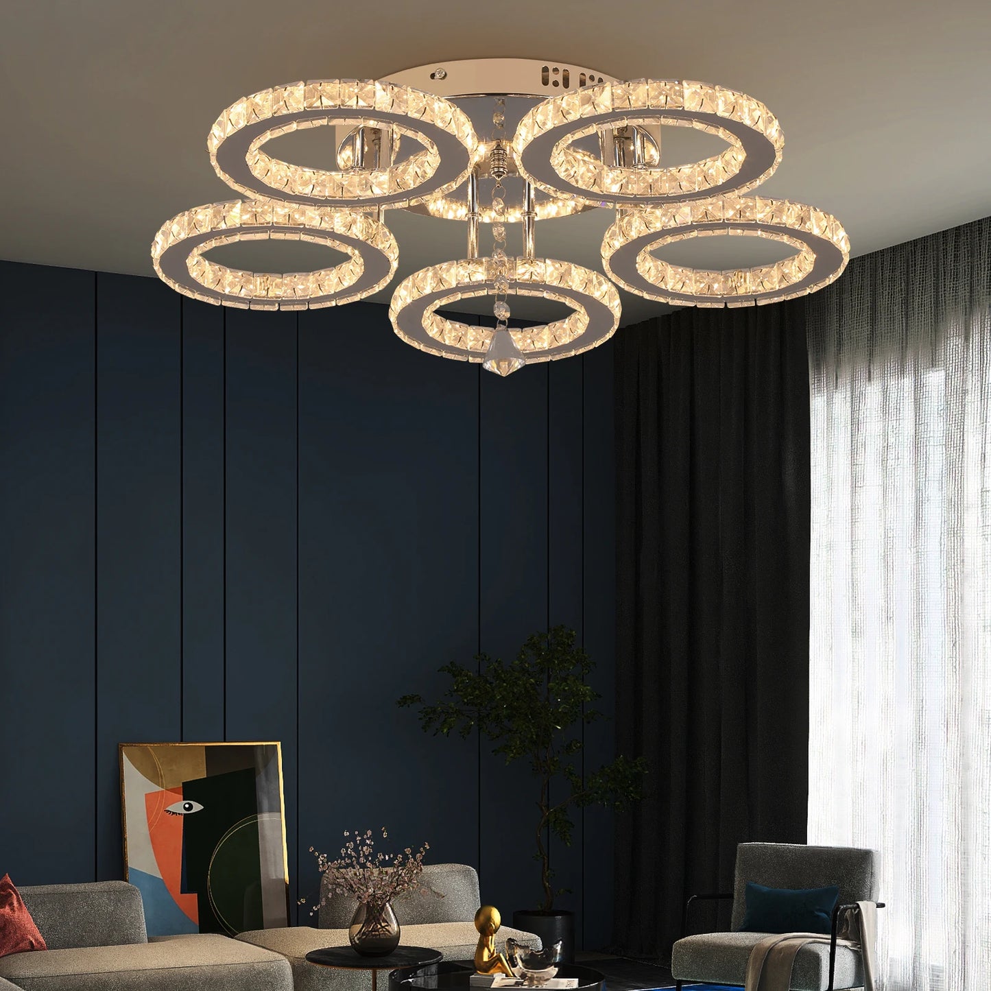 Crystal Led Ceiling Lamp With Remote Control Modern Chandelier