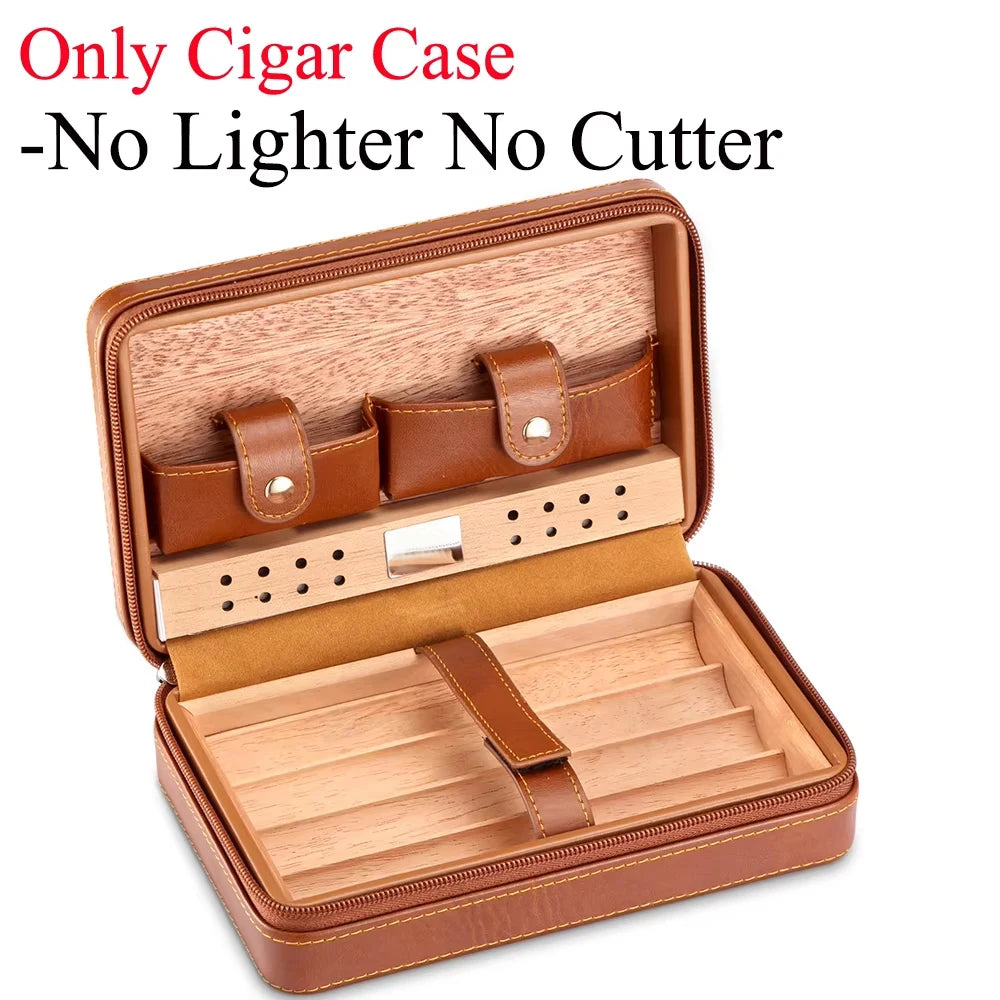 Portable Humidor Cigar Box Travel Case, Leather Cedar Wood