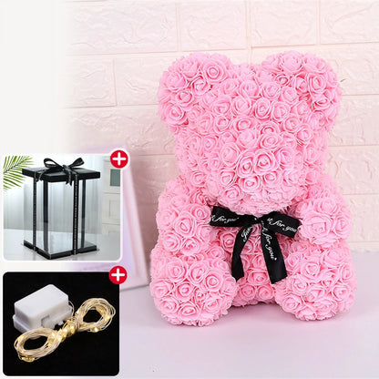 Rose Bear Artificial Flower With Box and Light