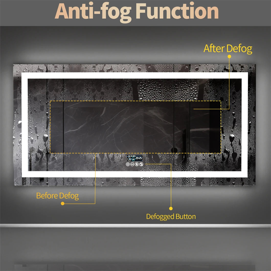 Bathroom Smart LED Vanity Mirror Wall Mounted  Bluetooth, Digital Display ,Anti Fog