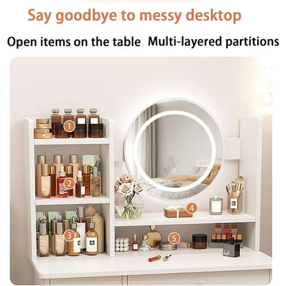 Dressing Table with Drawers, Vanity Desk with Mirror and Led Lights,