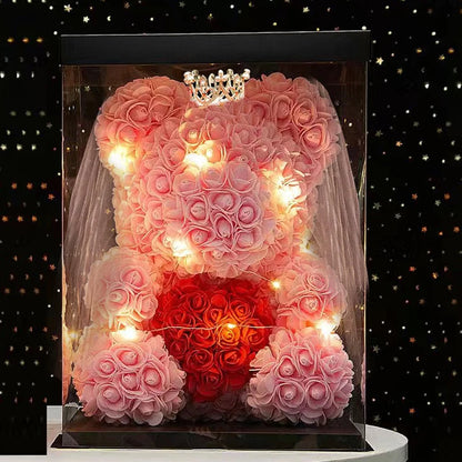 Rose Bear Artificial Flower With Box and Light